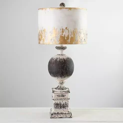 Distressed Round Black Table Lamp