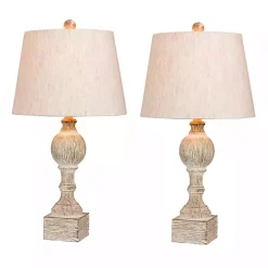 Distressed White Candlestick Table Lamps, Set of 2