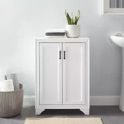 Distressed White Wood Accent Cabinet