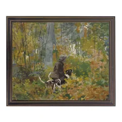 Dogs in Woods Framed Art Print