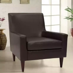 Emma Walnut Faux Leather Accent Chair
