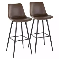 Espresso Faux Leather Metal Bar Stools, Set of 2