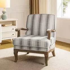 Farmhouse Gray & Ivory Striped Armchair