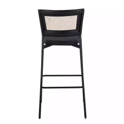Faux Leather and Rattan Bar Stools, Set of 2
