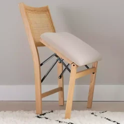 Folding Rattan Cane Back Cushioned Chair