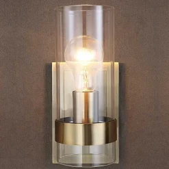 Gold Cylinder Glass Shade Wall Sconce