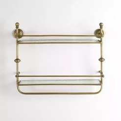 Gold Metal & Textured Glass 2-Tier Wall Shelf