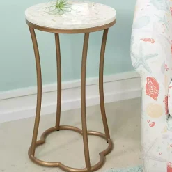 Gold Metal and Capiz Shell Top Accent Table