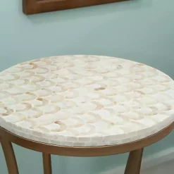 Gold Metal and Capiz Shell Top Accent Table