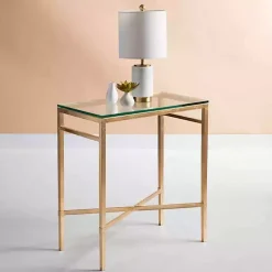 Gold Metal and Glass Side Table