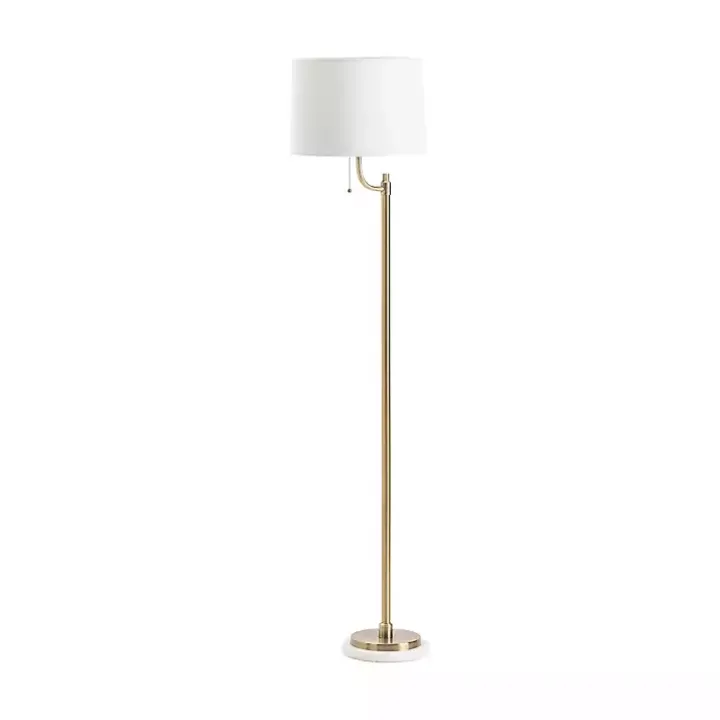 Gold Metal and White Marble Base Floor Lamp