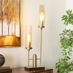 Gold Metal Double Stem Table Lamp