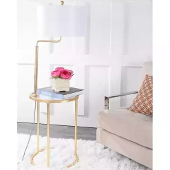 Gold Metal Floor Lamp with Round Side Table