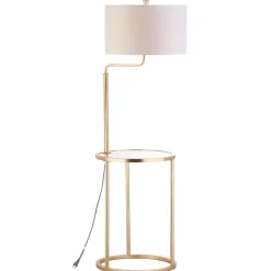 Gold Metal Floor Lamp with Round Side Table
