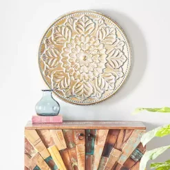 Gold Metal Floral Embossed Wall Sculpture