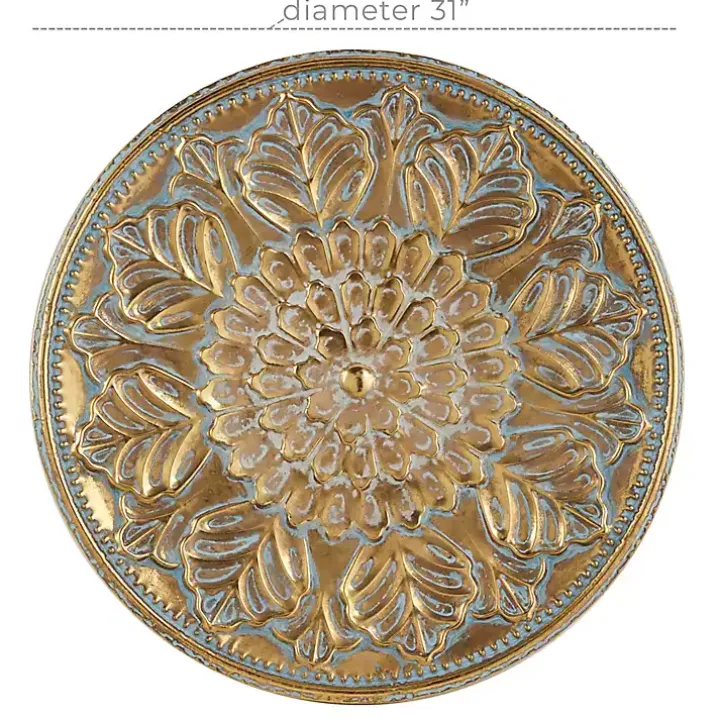 Gold Metal Floral Embossed Wall Sculpture