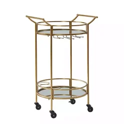 Gold Metal Frame Bar Cart with Mirrored Shelves
