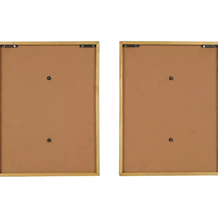 Gold Metal Leaves Framed Wall Plaques, Set of 2