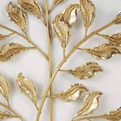 Gold Metal Leaves Framed Wall Plaques, Set of 2