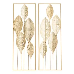 Gold Metal Leaves Wall Plaques, Set of 2