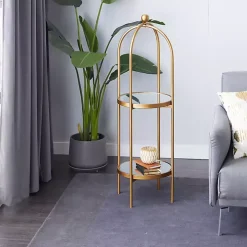 Gold Mirrored Two-Tier Cage Shelf
