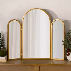 Gold Rounded Edge Trifold Wall Mirror