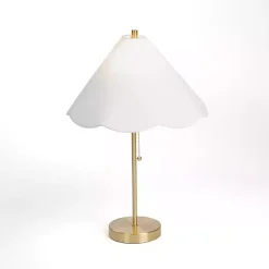 Gold Table Lamp with White Scalloped Shade