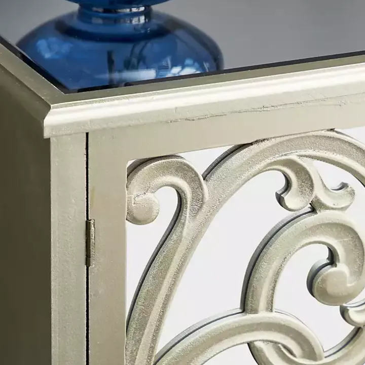 Gold Wood Carved Scroll Mirrored Cabinet