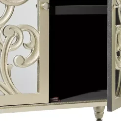 Gold Wood Carved Scroll Mirrored Cabinet