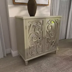 Gold Wood Carved Scroll Mirrored Cabinet