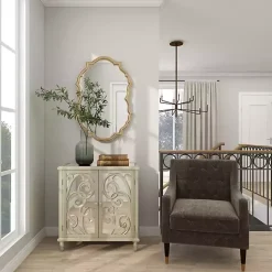 Gold Wood Carved Scroll Mirrored Cabinet