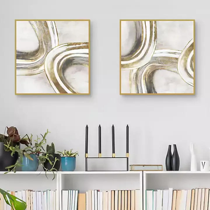 Golden Contours Framed Canvas Art Prints, Set of 2
