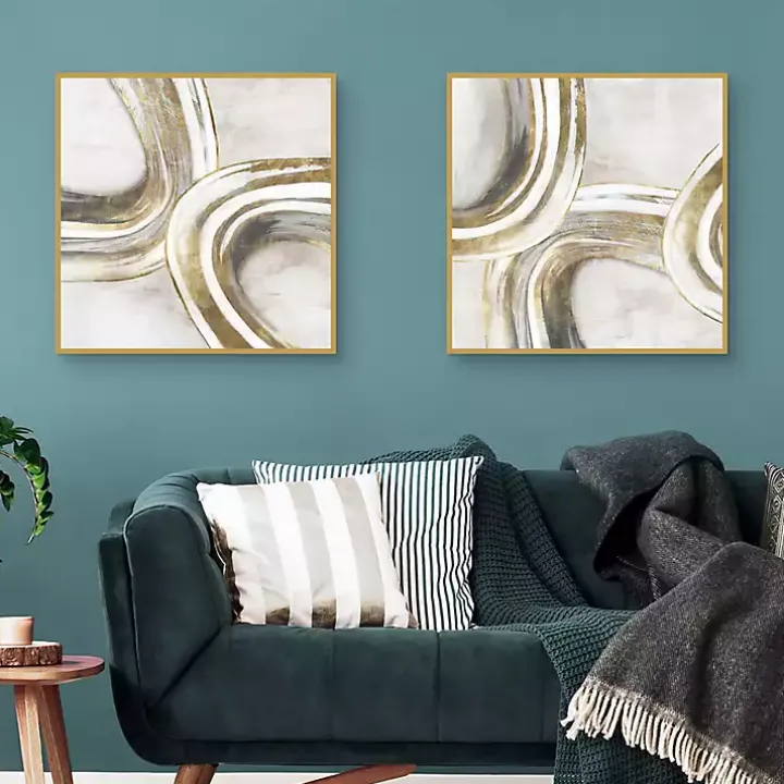 Golden Contours Framed Canvas Art Prints, Set of 2