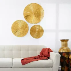 Golden Ribbed Sunburst Wall Plates, Set of 3