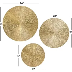 Golden Ribbed Sunburst Wall Plates, Set of 3