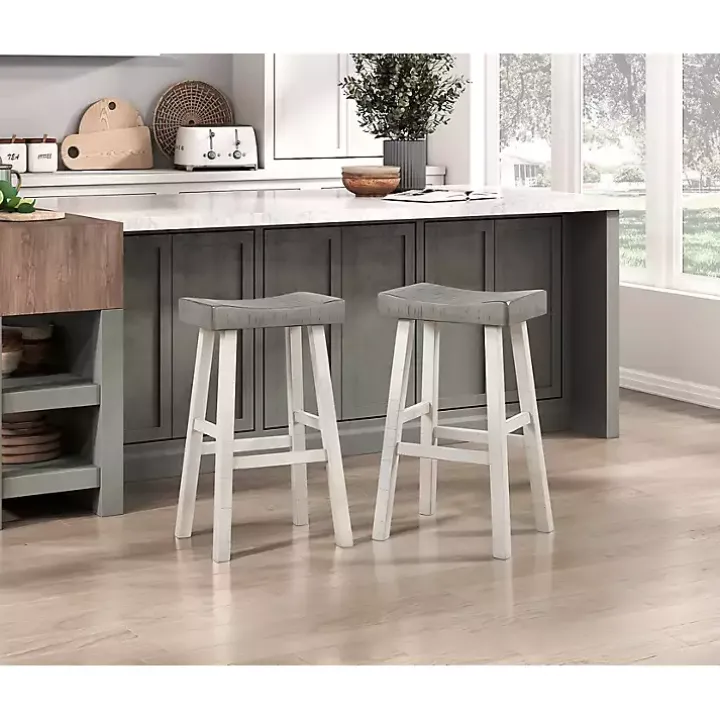Gray & White Wood Bar Stools, Set of 2