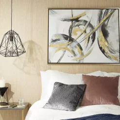 Gray and Gold Abstract Framed Canvas Art Print