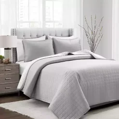 Gray Box Stitch Cotton Full/Queen 3-pc. Quilt Set