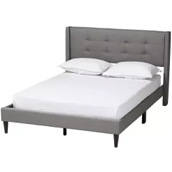 Gray Button Tufted Headboard Full Platform Bed