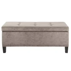 Gray Button Tufted Storage Bench