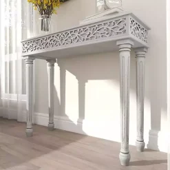 Gray Carved Wood Console Table