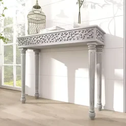 Gray Carved Wood Console Table