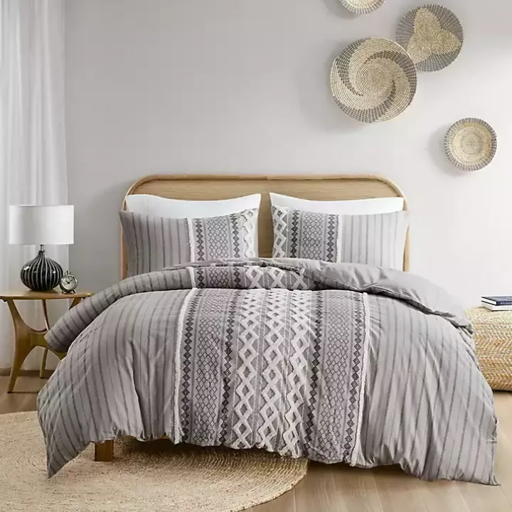 Gray Chenille Tufted California King Comforter Set