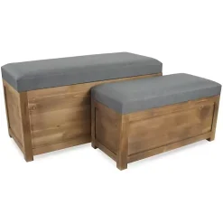 Gray Cushioned Storage Benches, Set of 2