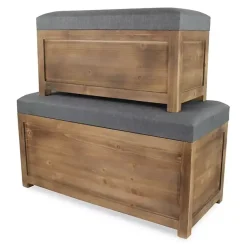 Gray Cushioned Storage Benches, Set of 2