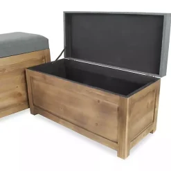 Gray Cushioned Storage Benches, Set of 2