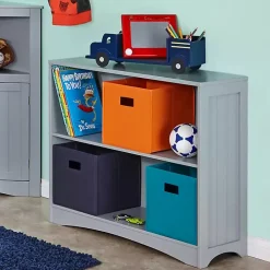 Gray Double Shelf Wooden Bookcase