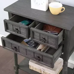 Gray 3-Drawer Turned Legs Accent Table