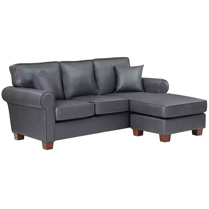 Gray Faux Leather Rolled Arm Sectional