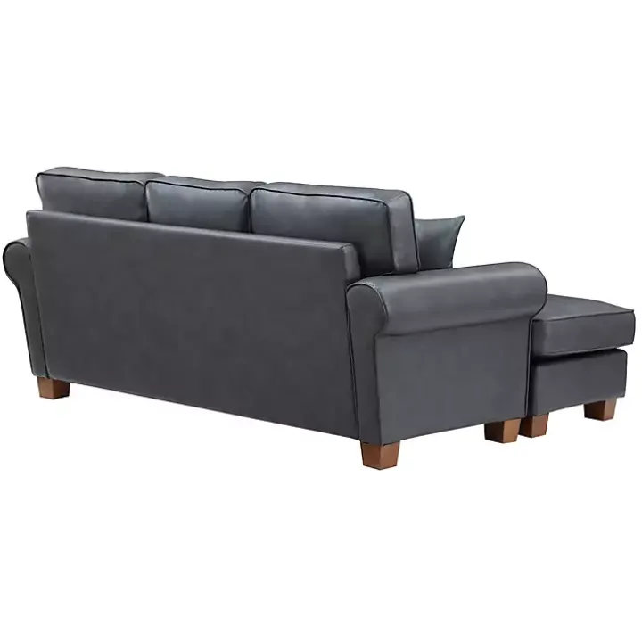 Gray Faux Leather Rolled Arm Sectional